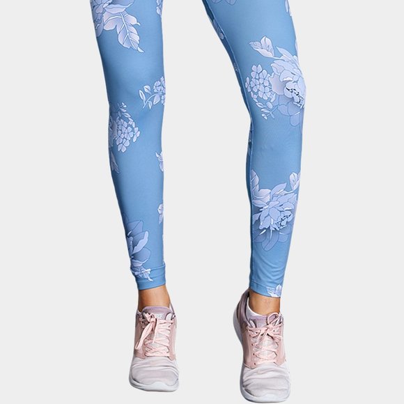 Blue High Waisted White Pattern Detail Stylish Leggings - Picture 4 of 5